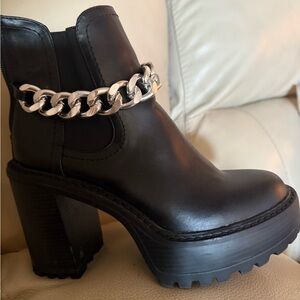 Madden Girl Black Heeled Boots with Silver Chain